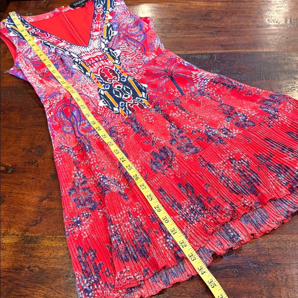 SALONI Silk Crepe Printed V-Neck Sleeveless Mini Dress size 4 - Picture 14 of 15